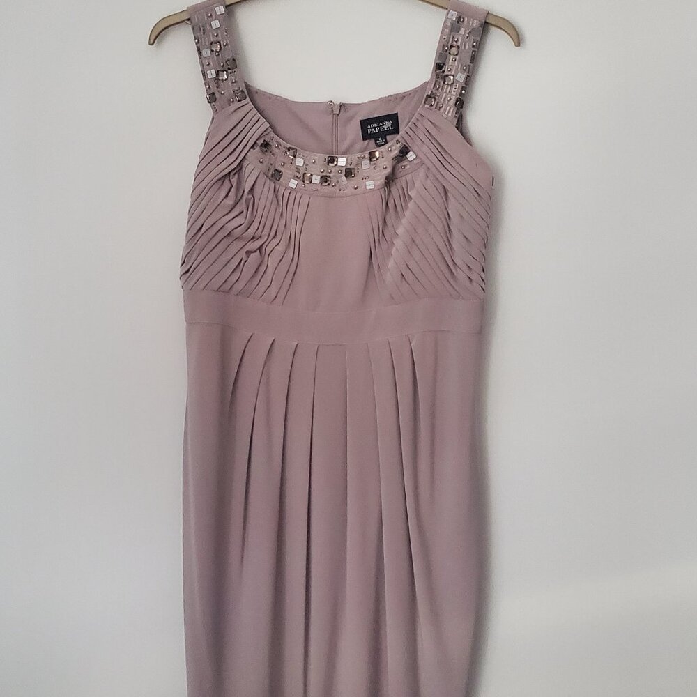 ADRIANNA PAPELL Beaded Dress Knee Length Drapey Pleats Mother of the Bride